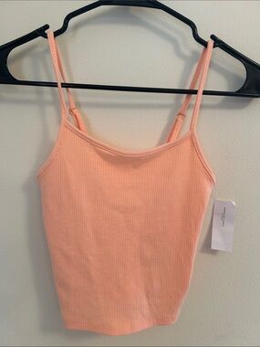 American Eagle Outfitters Peach Ribbed Spaghetti Strap Crop Tank